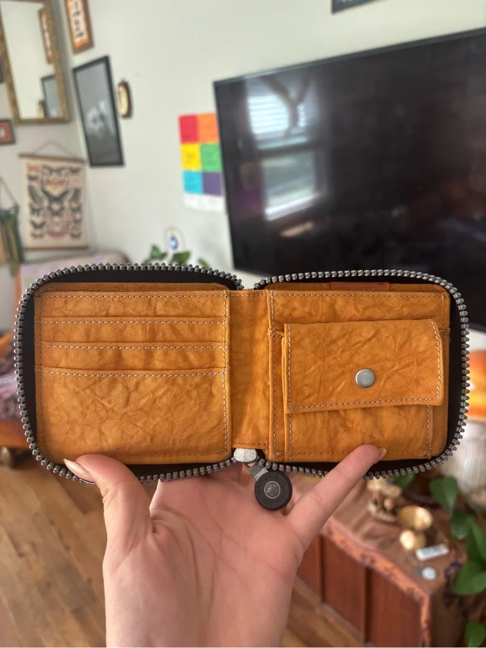 Kipling Two-Tone Orange and Black Zip Wallet